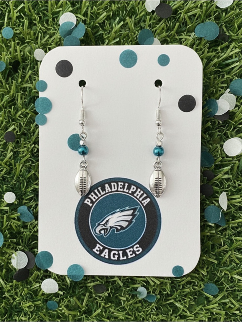 New Handmade "Philadelphia Eagles" Football Dangle Earrings (Version C)